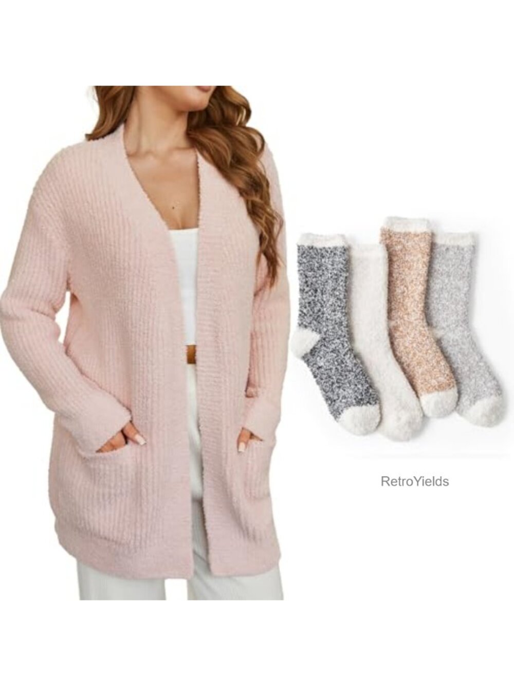 Fuzzy Socks Set with Soft Cardigan Size L Cozy Lounge Duo